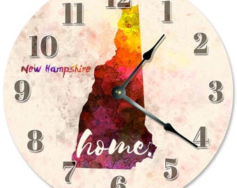 New Hampshire State Clock, Watercolor Home Decor, Silent Wall Clock (10.5 inch)