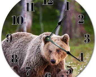 Grizzly Bear Clock: Silent 10.5" Living Room Decor