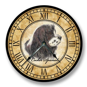 COCKER SPANIEL Wall Clock - Animal Clock - Large 10.5&quot; Wall Clock - Round Wall Clock - Pencil Sketch Clock - Old World Look - Dog Lover