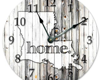 Louisiana State Home Clock: Large 15" Printed Wood Map Clock