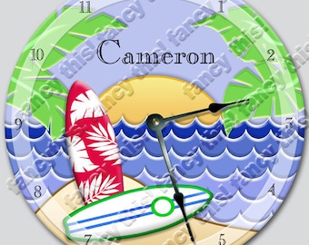Island Surf Clock: Personalized Nursery Decor, 10.5" MDF Wood