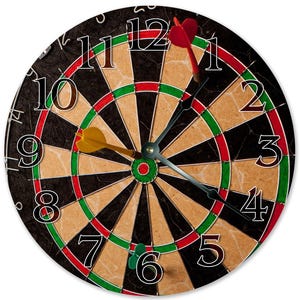 Dart Board Clock: 10.5" Game Room Wall Decor