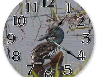 Reloj de pared de pato silvestre: silencioso, de madera MDF de 26 cm