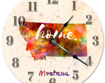 Montana Home State Clock: Watercolor MT Wall Decor (10.5 inch)