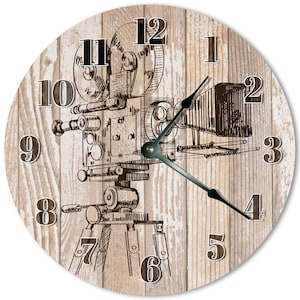 Horloge caméscope vintage : décoration murale en bois MDF de 10,5 po.