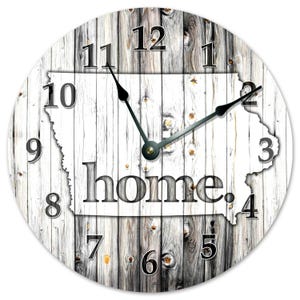 Iowa State Map Clock: Large 15-Inch Printed Wood Wall Decor