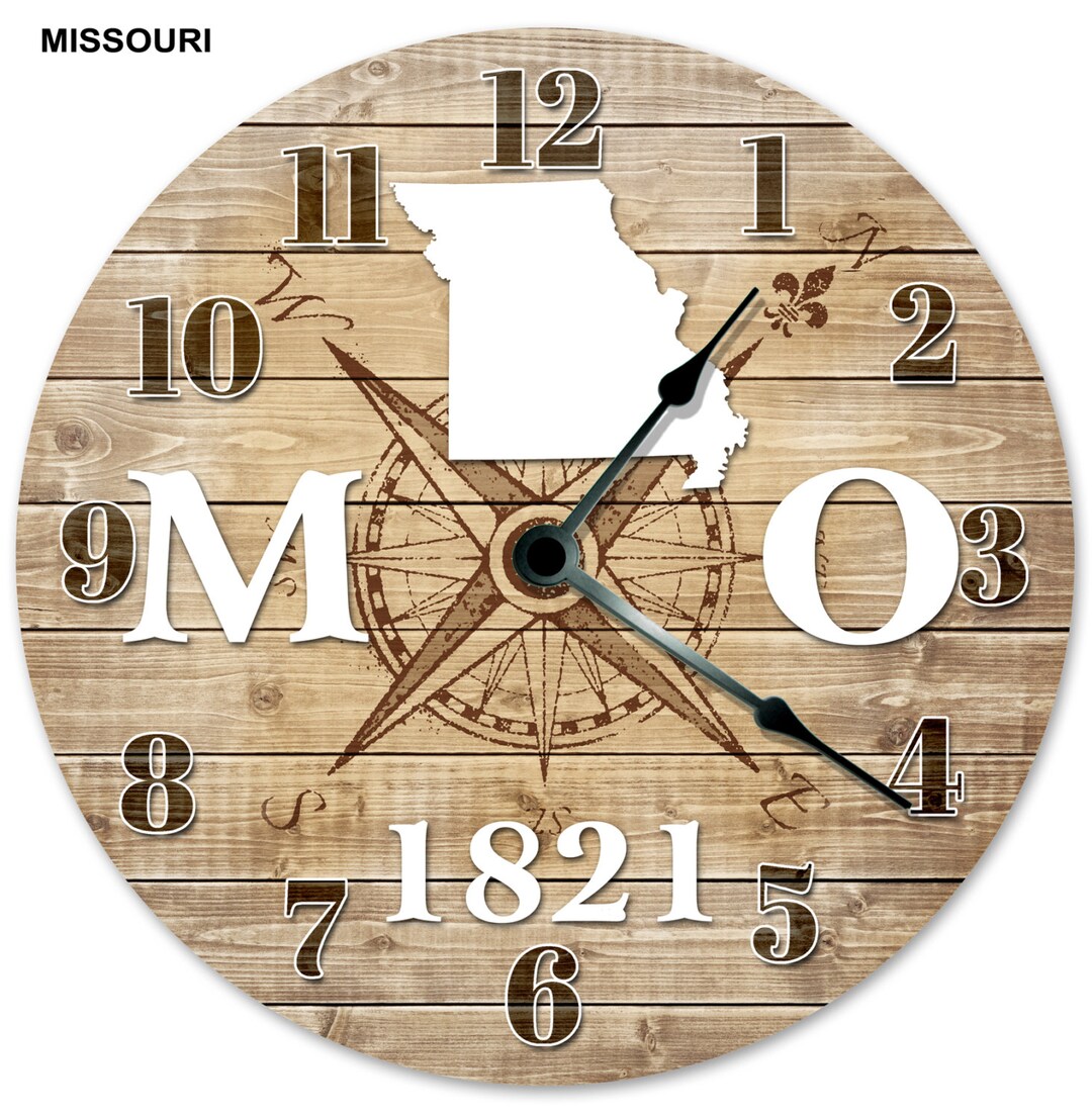MISSOURI Established in 1821 Compass Map Clock Large 10.5 Inch Clock
