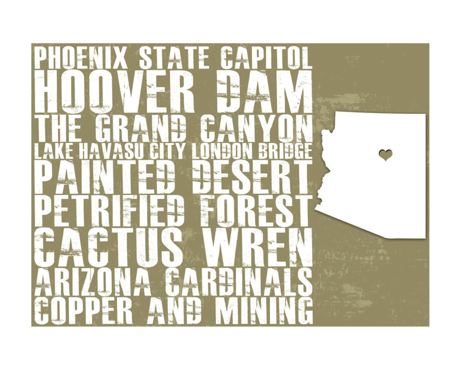 USA STATE PRINTS 13x19 Arizona State City Print Homeland | Etsy