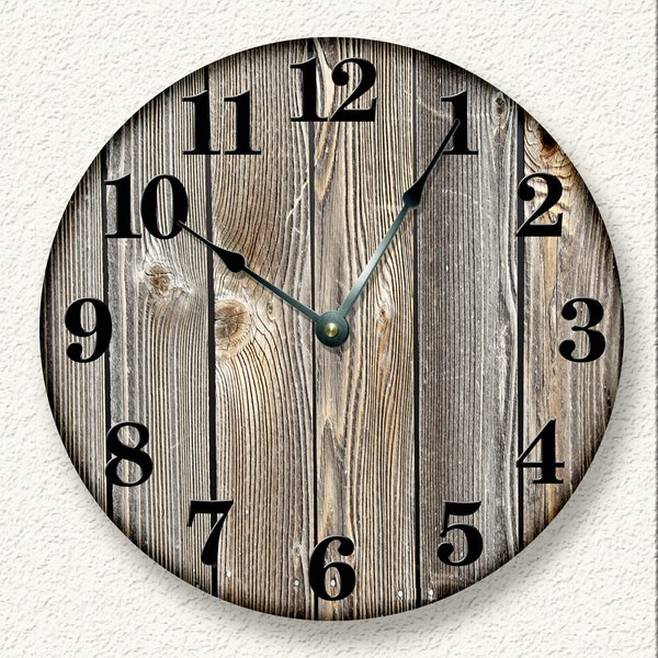 OLD BARN BOARDS Round Wall Clock Large Rustic Silent Clocks Farmhouse Cabin Country Home Decor Camper Personalized Home and Living Modern