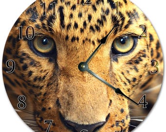 Reloj con cara de jaguar: decoración de pared silenciosa de 26 cm