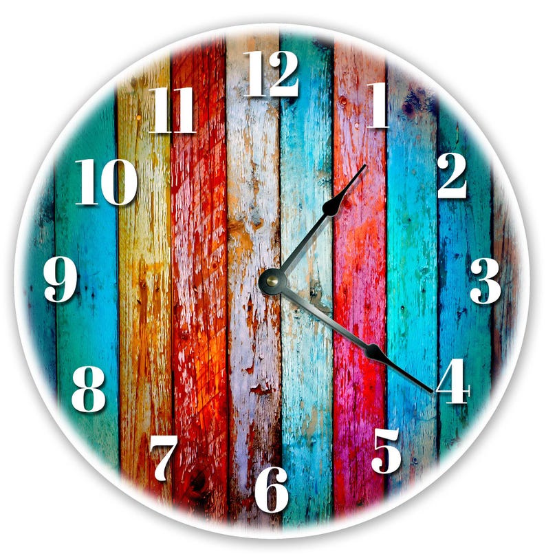 Beach House Clock: 12" Colorful Wood Print MDF Wall Clock image 1