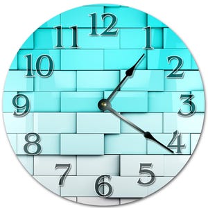 Gradient White to Blue Bricks Clock - 10.5" Silent Wall Clock