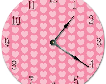 Pink Heart Pattern Clock: 10.5" Silent Wall Decor