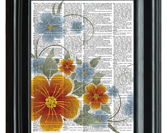 VINTAGE DICTIONARY PRINT, Print on Dictionary, vintage art print, dictionary page Vintage Print, nature elements flowers 8.25x11.25 num. 19