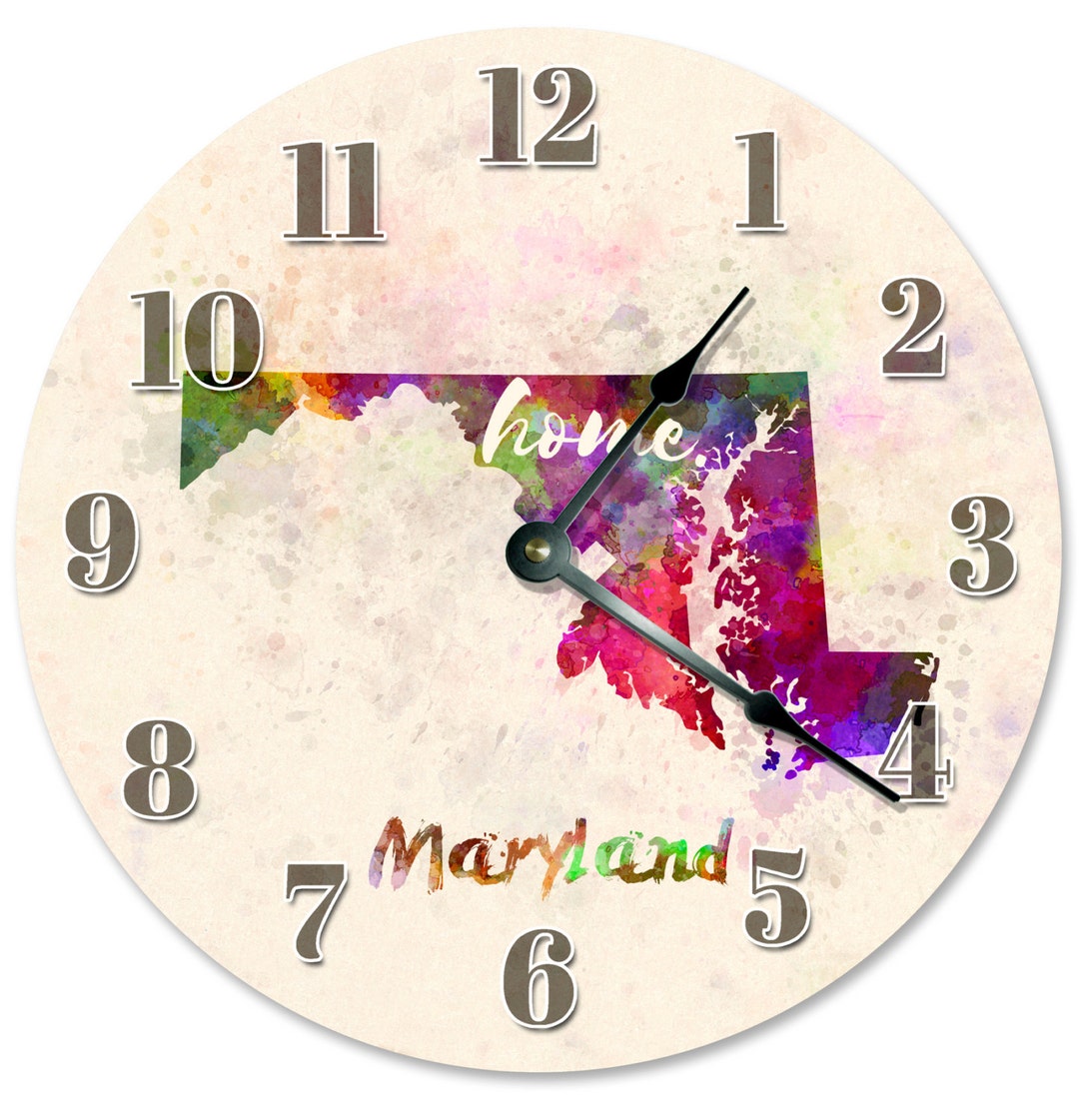 MARYLAND Home State Clock Large 10.5 Inch Clock Novelty Clocks Wall