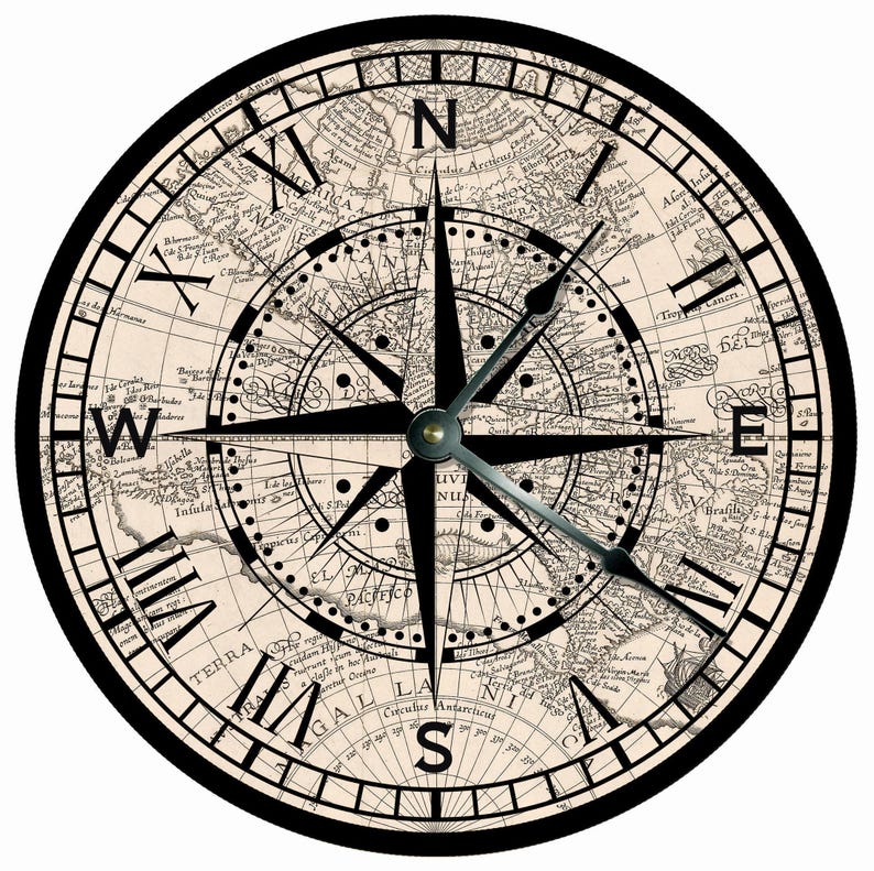 Compass Rose Wall Clock: Nautical Map, Coastal Home Decor (10.5") COMPASS ROSE 7131