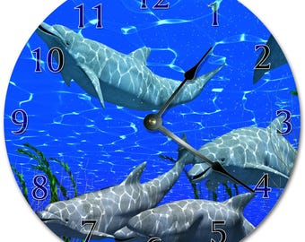 Reloj de pared con delfines: 26 cm, silencioso, para sala de estar
