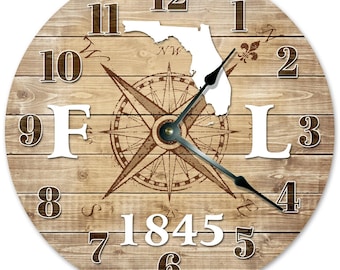 Reloj de brújula del estado de Florida: Decoración rústica de pared de MDF de 38 cm