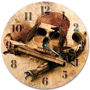 Warrior Skull Clock: 10.5" Pirate Home Decor