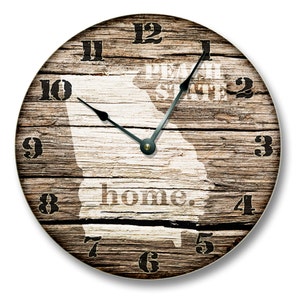 GEORGIA State HOMELAND CLOCK - Peach State - Large 10.5&quot; Wall Clock - Printed Wood Image - GA_FT