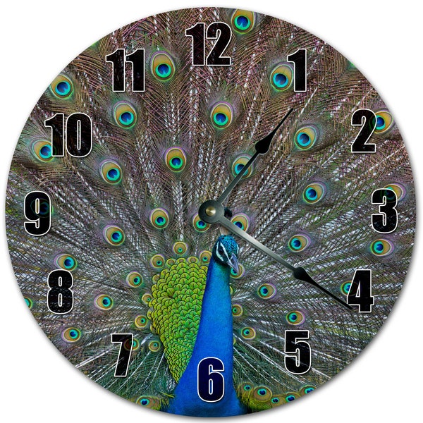 10.5" MARVELOUS PEACOCK Clock - Living Room Clock - Large 10.5" Wall Clock - Home Décor Clock - 4195