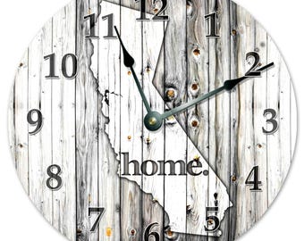 California State Home Clock: Rustic Wood Wall Decor (10.5")