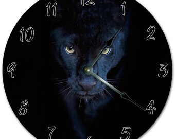 Reloj de pared de leopardo: silencioso, negro, de 26 cm, para decoración del hogar