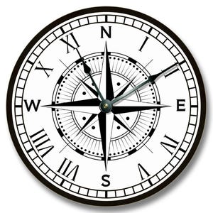 COMPASS ROSE Pattern Wall Clock - Windrose - Large 10.5" Wall Clock - Round Wall Clock - Nautical Clock - Navigation