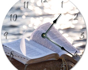 Holy Bible Clock: 10.5" MDF Wood, Silent Non-Ticking