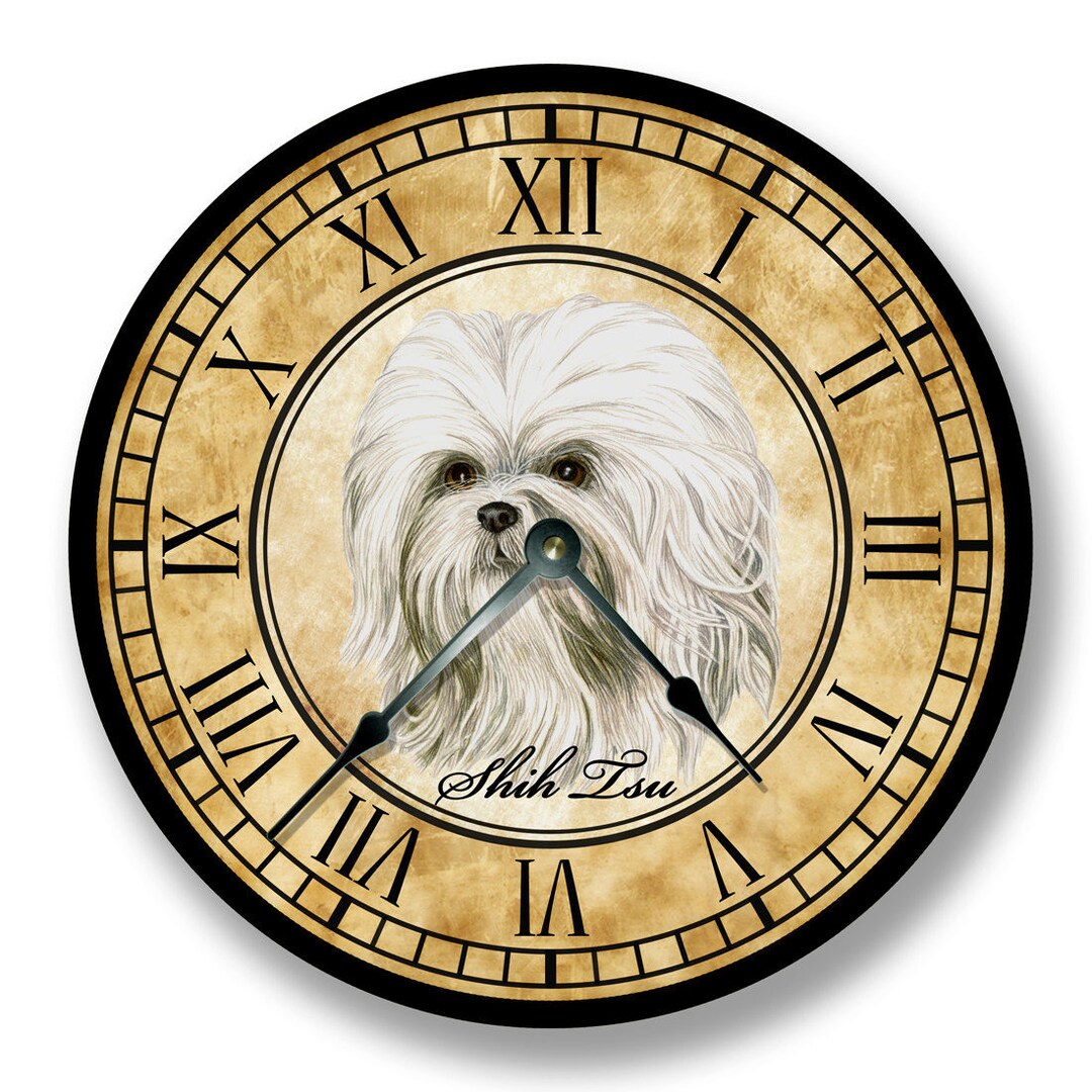 SHIH TSU Dog Wall Clock Animal Clock Large 10.5 Wall Clock Round Wall