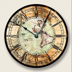 Antique Map Wall Clock: Western Hemisphere, Silent 10.5" MDF Decor