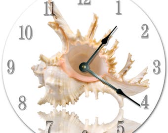 10.5" SHELL Clock - WHITE Clock - Living Room Clock - Large 10.5" Wall Clock - Home Décor Clock - 5825