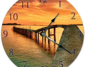Reloj de puente de playa: decoración de pared silenciosa de 26 cm