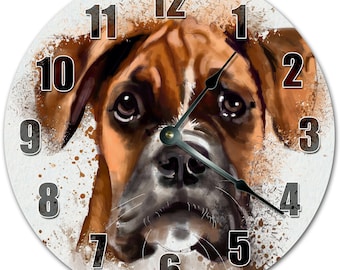 Reloj de pared de perro bóxer: decoración para sala de estar de 26 cm