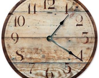 Rustic Tan Wood Clock - 10.5 Inch Silent Wall Decor