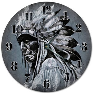 Native American Chief Clock: 10.5" Living Room Wall Decor