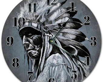 Reloj de jefe nativo americano: decoración de pared para sala de estar de 26 cm