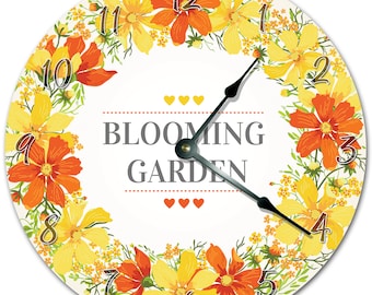 10.5" BLOOMING GARDEN Clock - Living Room Clock - Large 10.5" Wall Clock - Home Décor Clock - 5926