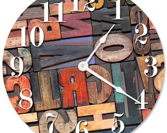 RUSTIC LETTERS Clock - Large 10.5" Wall Clock - 2084
