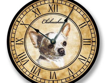 Chihuahua Dog Wall Clock: 10.5" Pencil Sketch, Silent Decor