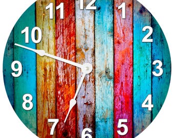 15.5" Extra Large Colorful Printed Wood Plank Clock