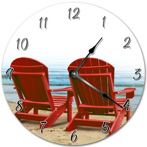 Beach Chaise Lounge Clock: 10.5" Red Wood Wall Decor