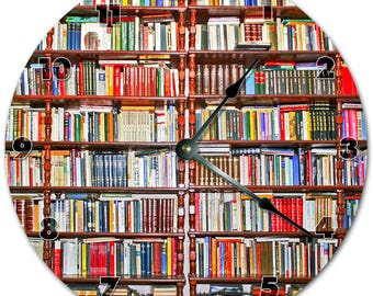 Bookshelf Wall Clock: 10.5" Living Room Decor, Silent Non-Ticking