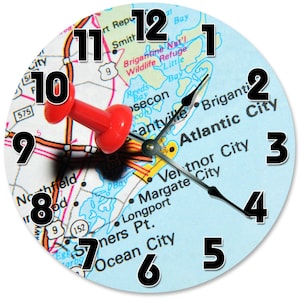 ATLANTIC CITY MAP Location Clock - Large 10.5" Wall Clock - 2077
