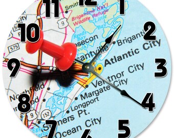ATLANTIC CITY MAP Location Clock - Large 10.5" Wall Clock - 2077