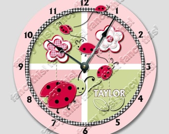 Ladybug Nursery Clock: Personalized Kids Room Decor (10.5")