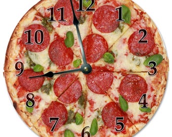 Pepperoni Pizza Clock: Large Silent Wall Decor (12"/15")