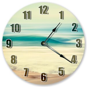 10.5" SEASHORE FLOWING WATER Clock - Large 10.5" Wall Clock - Beach Decor - Round Clock - Beach Clock - Home Decor - 3076