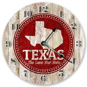 10.5" TEXAS RUBBER STAMP Clock - State Clock - Living Room Clock - Round Wall Clock - Large 10.5" Wall Clock - Home Decor - 3243
