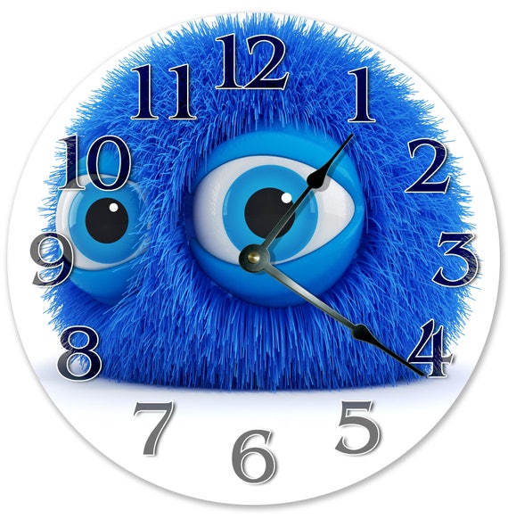 10.5 BLUE FURRY MONSTER Clock Round Wall Clock Nursery Clock Kids Clock  Large 10.5 Wall Clock Home Decor 3237 - Etsy